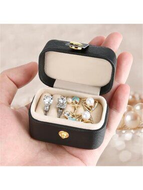 Mini Travel Jewelry Box Ring Earring Necklace Holder Portable Storage Case Black